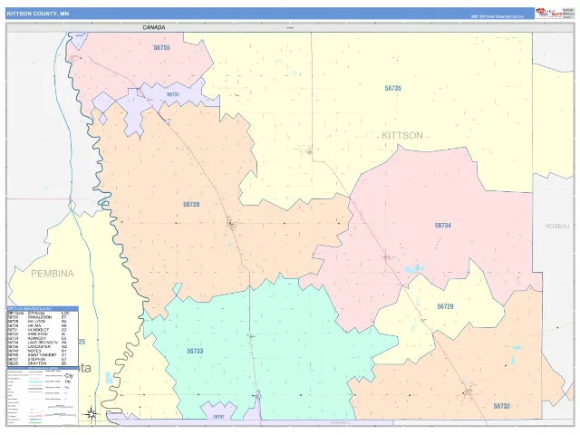 Kittson County, MN ZIP Code Wall Map, ColorCast style