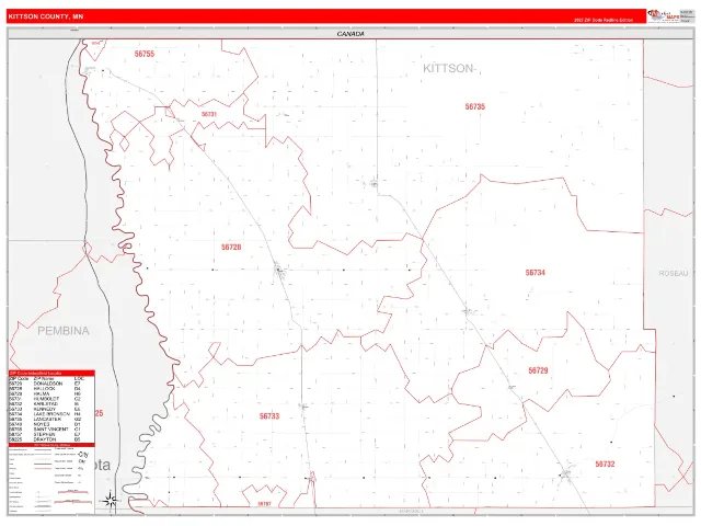 Kittson County, MN ZIP Code Wall Map, RedLine style