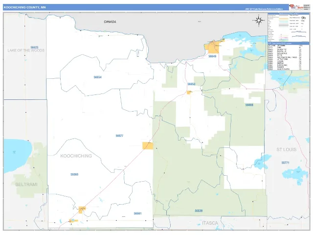 Koochiching County, MN ZIP Code Wall Map, Business Reference style