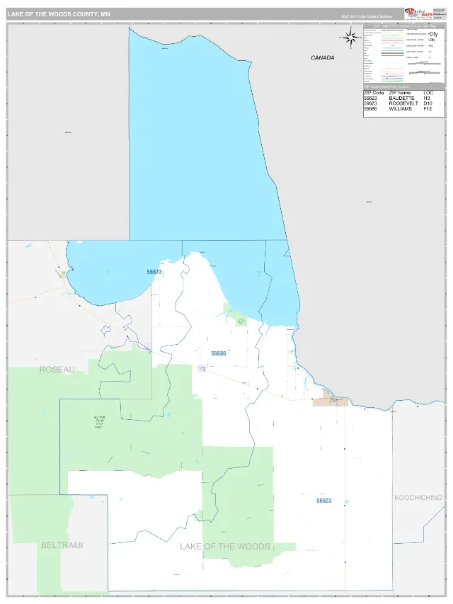 Lake of the Woods County, MN ZIP Code Wall Map, Classic style