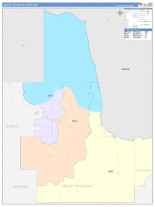 Lake of the Woods County, MN ColorCast style ZIP Code wall map
