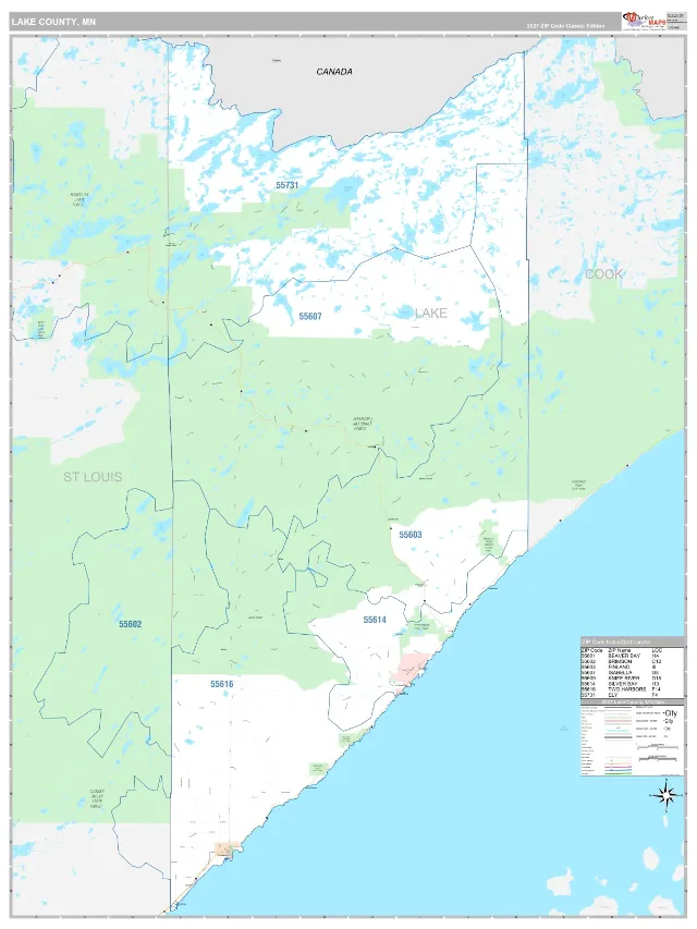 Lake County, MN ZIP Code Wall Map, Classic style