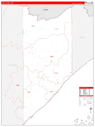 Lake County, MN RedLine style ZIP Code wall map