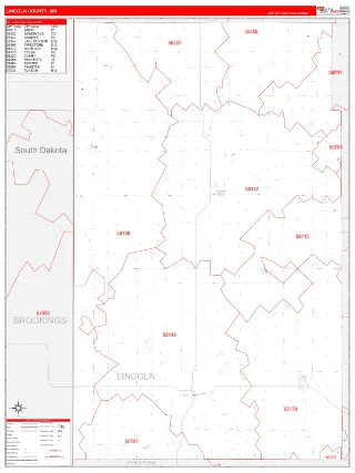 Lincoln County, MN RedLine style ZIP Code wall map