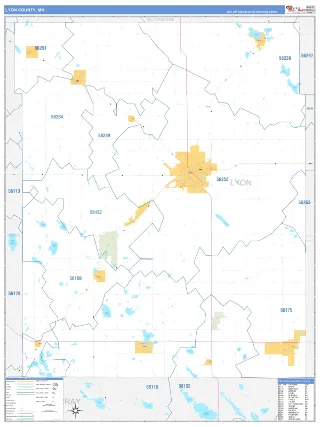 Lyon County, MN Business Reference style ZIP Code wall map