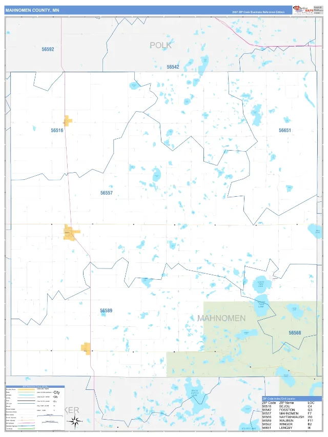 Mahnomen County, MN ZIP Code Wall Map, Business Reference style