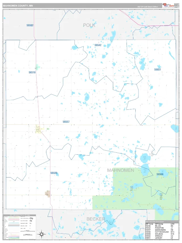 Mahnomen County, MN ZIP Code Wall Map, Classic style