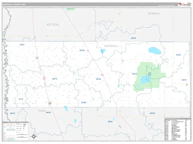 Marshall County, MN ZIP Code Wall Map, Classic style
