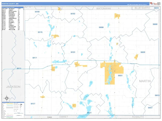Martin County, MN ZIP Code Wall Map, Business Reference style