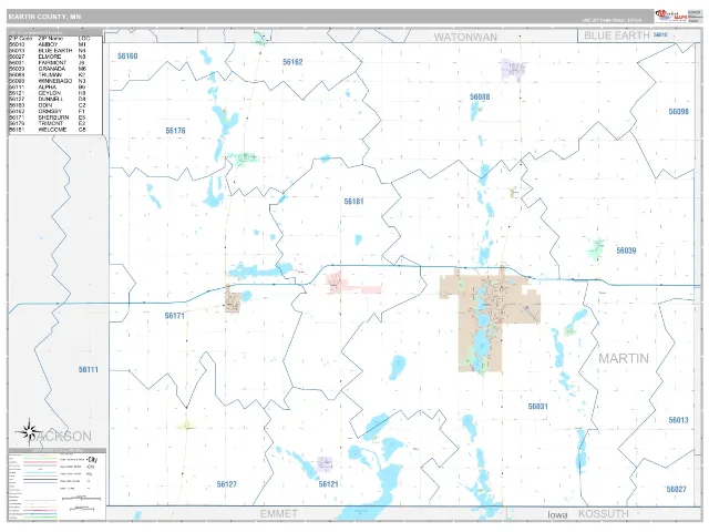 Martin County, MN ZIP Code Wall Map, Classic style