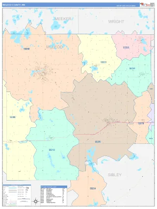 McLeod County, MN ColorCast style ZIP Code wall map