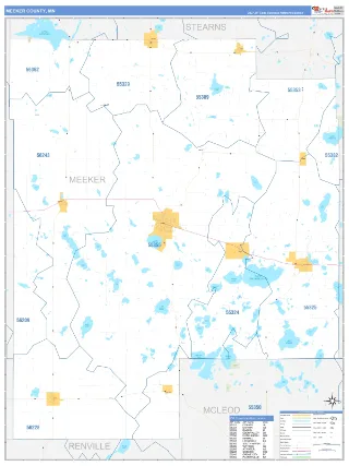 Meeker County, MN Business Reference style ZIP Code wall map