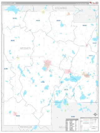 Meeker County, MN Classic style ZIP Code wall map