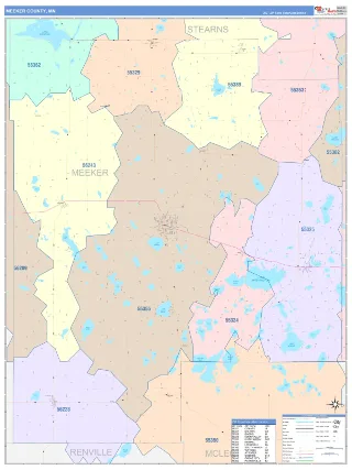 Meeker County, MN ColorCast style ZIP Code wall map
