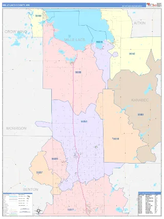 Mille Lacs County, MN ColorCast style ZIP Code wall map