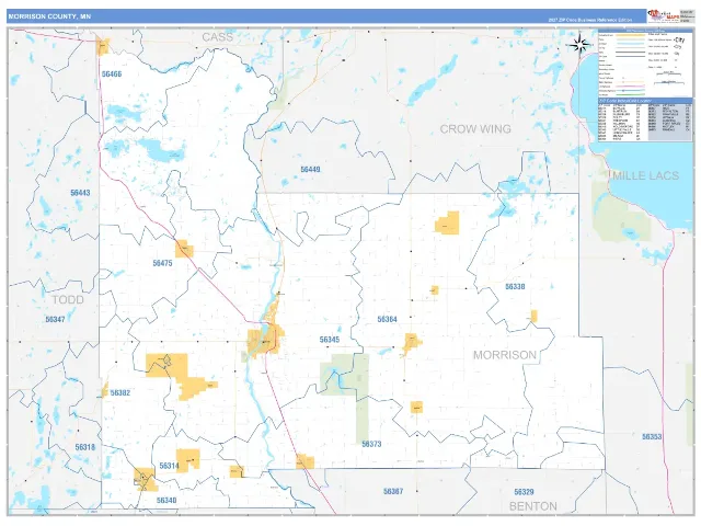 Morrison County, MN ZIP Code Wall Map, Business Reference style