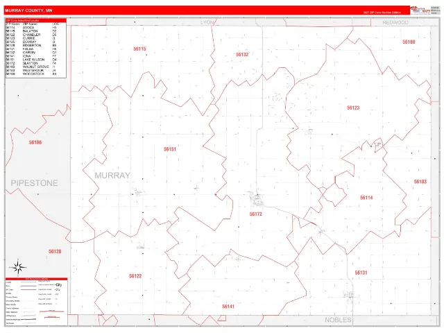 Murray County, MN ZIP Code Wall Map, RedLine style