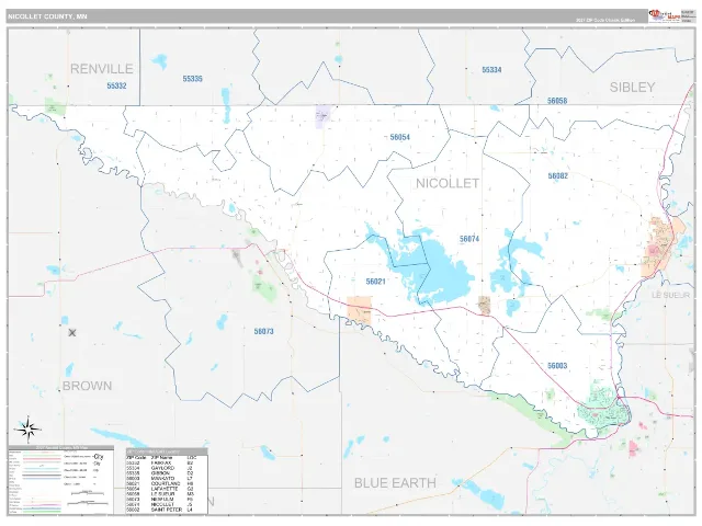 Nicollet County, MN ZIP Code Wall Map, Classic style