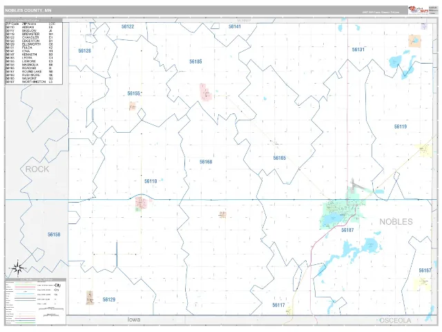 Nobles County, MN ZIP Code Wall Map, Classic style