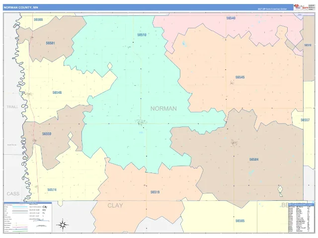 Norman County, MN ZIP Code Wall Map, ColorCast style