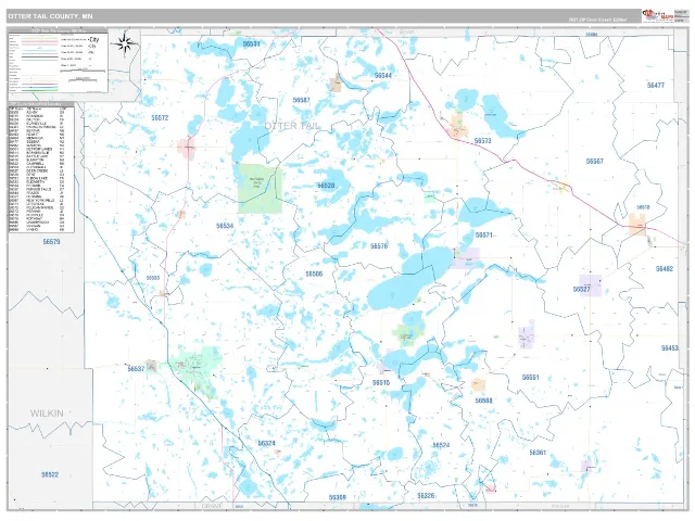 Otter Tail County, MN ZIP Code Wall Map, Classic style