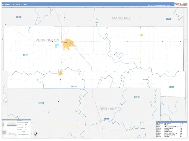 Pennington County, MN ZIP Code Wall Map, Business Reference style