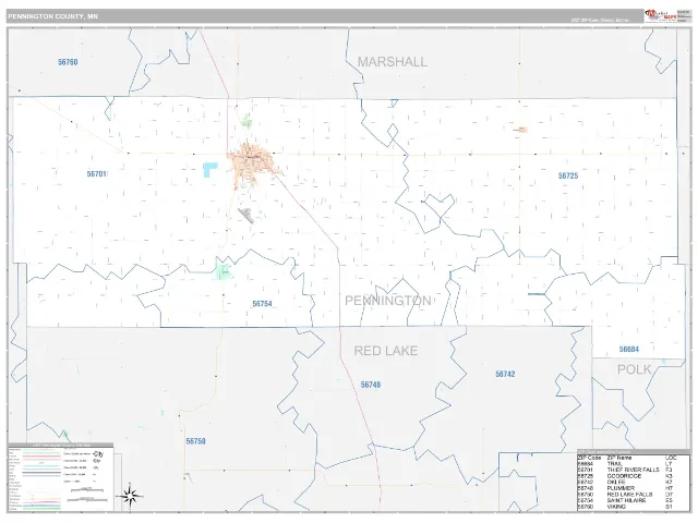 Pennington County, MN ZIP Code Wall Map, Classic style