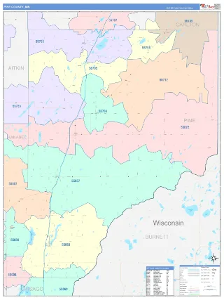 Pine County, MN ColorCast style ZIP Code wall map