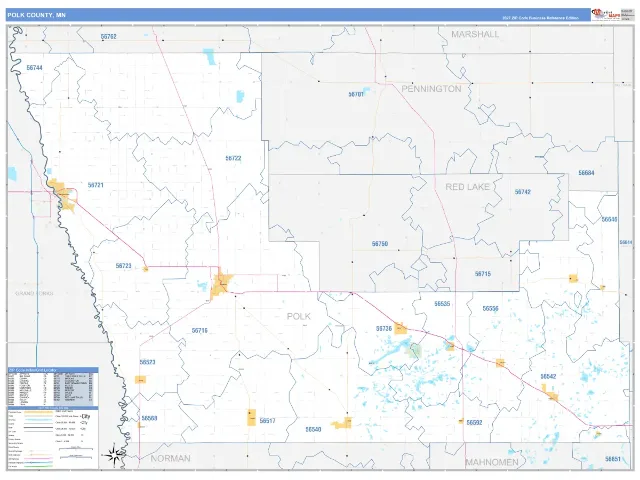Polk County, MN ZIP Code Wall Map, Business Reference style