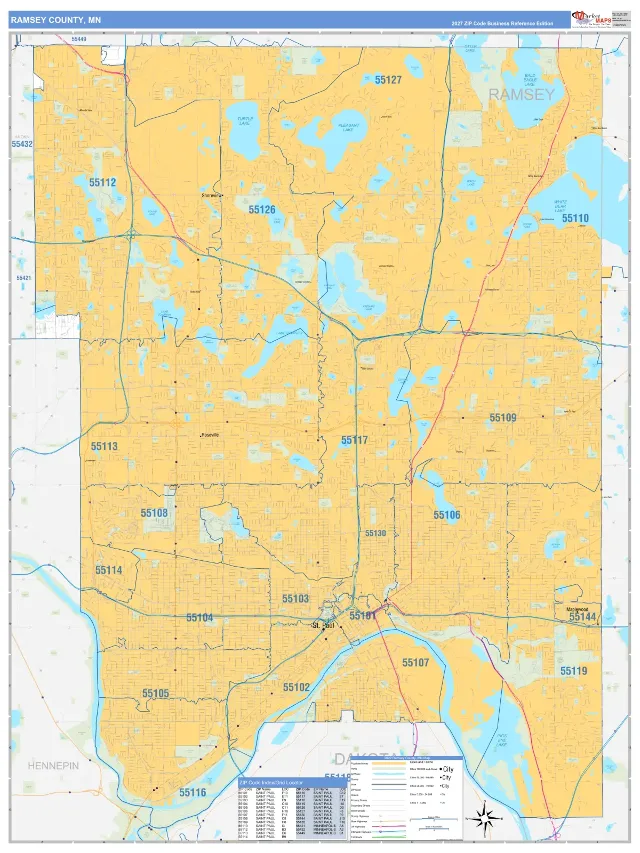 Ramsey County, MN ZIP Code Wall Map, Business Reference style