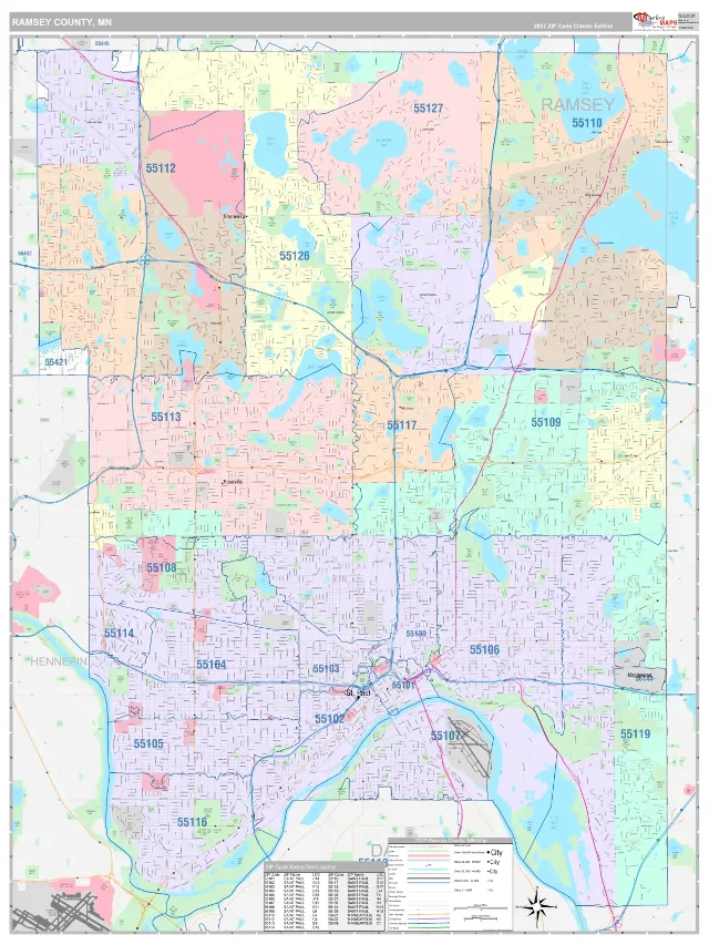 Ramsey County, MN ZIP Code Wall Map, Classic style