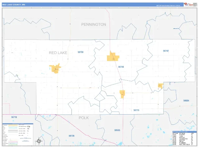 Red Lake County, MN ZIP Code Wall Map, Business Reference style