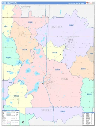 Rice County, MN ColorCast style ZIP Code wall map