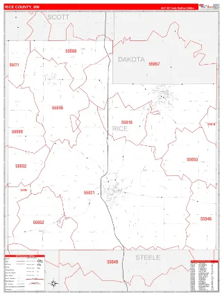 Rice County, MN RedLine style ZIP Code wall map