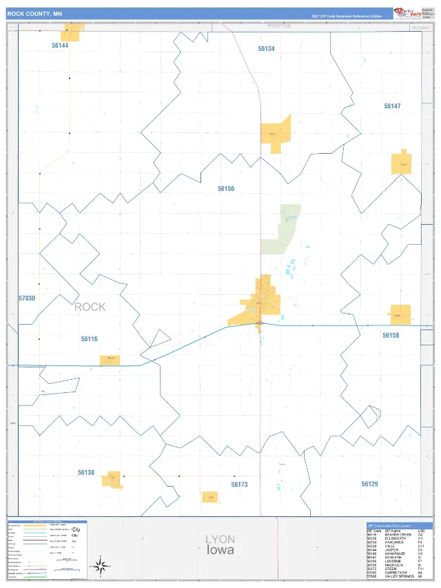 Rock County, MN ZIP Code Wall Map, Business Reference style