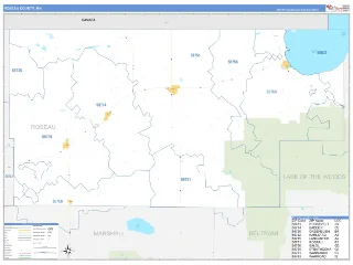 Roseau County, MN Business Reference style ZIP Code wall map