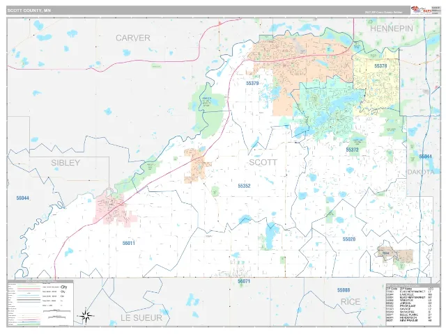 Scott County, MN ZIP Code Wall Map, Classic style
