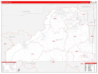 Scott County, MN RedLine style ZIP Code wall map