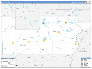 Sibley County, MN Business Reference style ZIP Code wall map