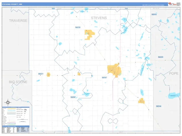 Stevens County, MN ZIP Code Wall Map, Business Reference style