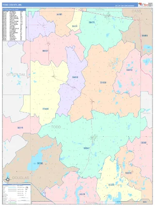 Todd County, MN ColorCast style ZIP Code wall map