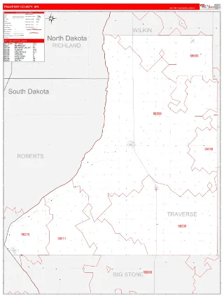 Traverse County, MN RedLine style ZIP Code wall map