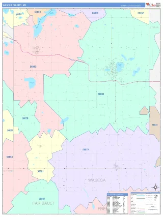 Waseca County, MN ColorCast style ZIP Code wall map