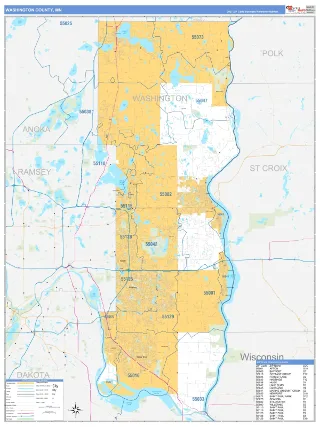 Washington County, MN Business Reference style ZIP Code wall map