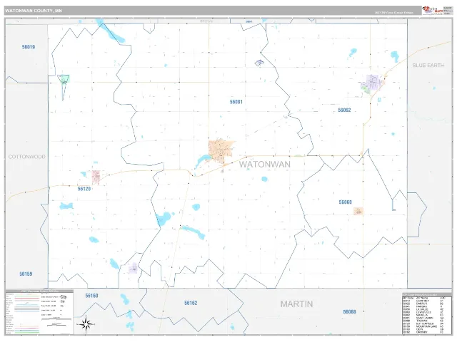 Watonwan County, MN ZIP Code Wall Map, Classic style