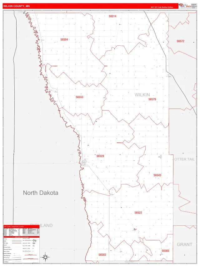 Wilkin County, MN ZIP Code Wall Map, RedLine style