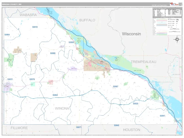 Winona County, MN ZIP Code Wall Map, Classic style