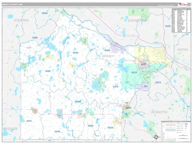 Wright County, MN ZIP Code Wall Map, Classic style