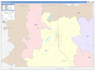 Adair County, MO ColorCast style ZIP Code wall map