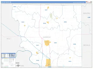 Andrew County, MO Business Reference style ZIP Code wall map